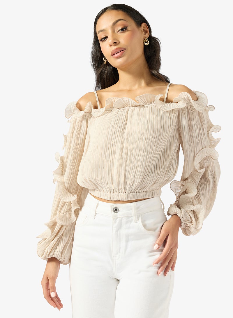 GUESS Gabriella Ruffle Long Sleeve Top - Image 1